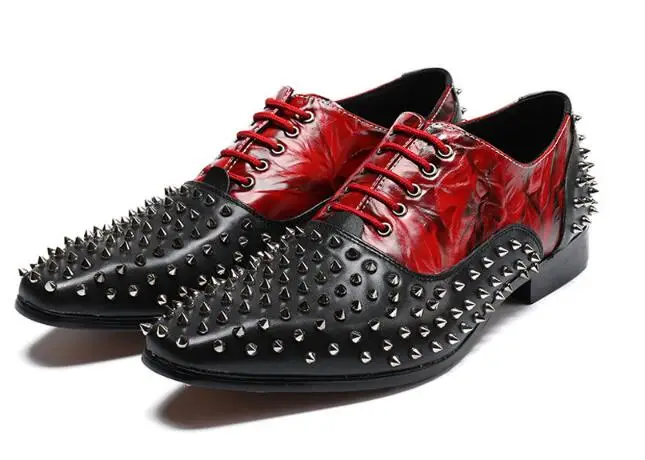 Заклепки Шпильки кожаные ботинки Для мужчин T Show вечерние платье оксфорды Большие размеры 46 евро