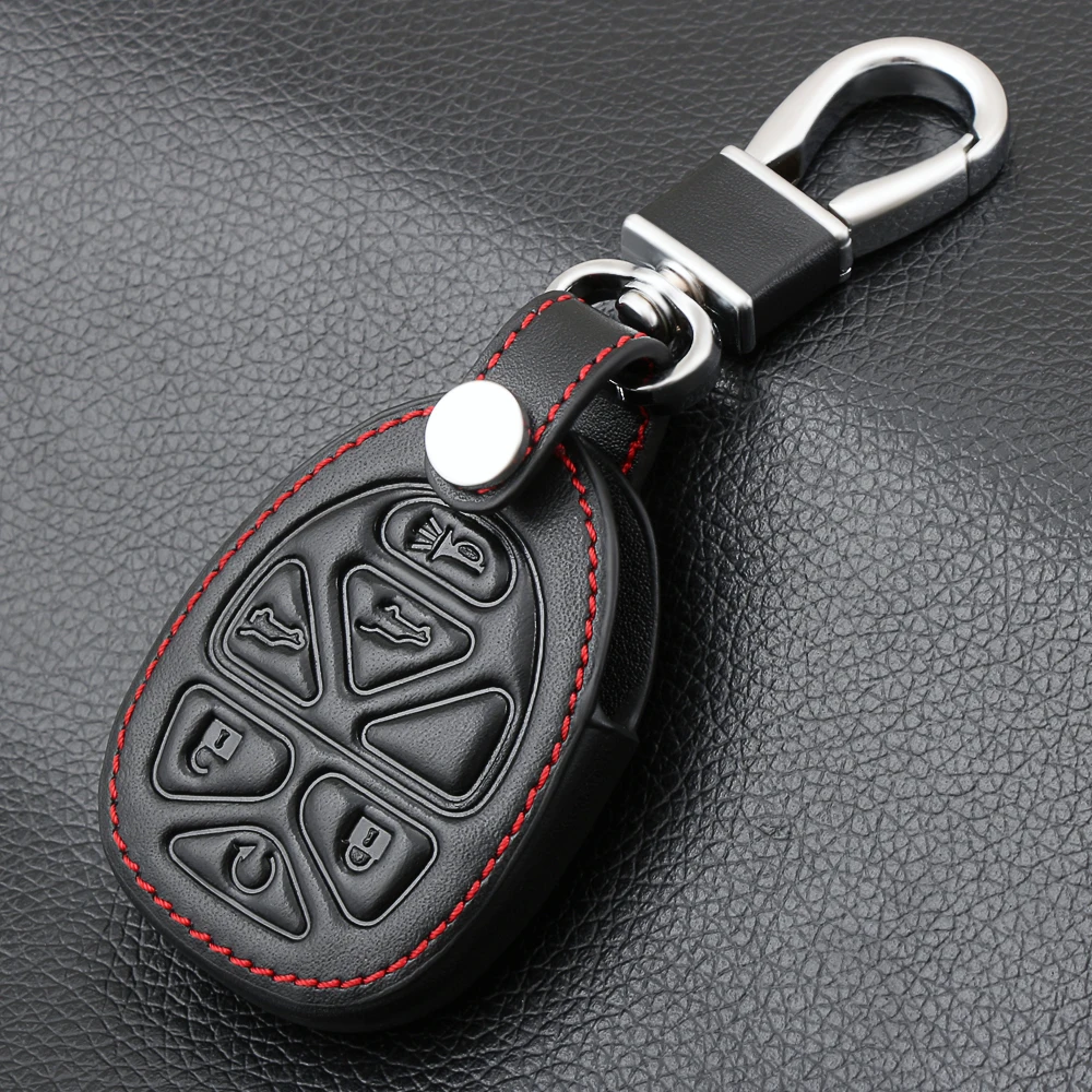 6 Buttons Genuine Leather Car Key Case Keychain for GMC Yukon Chevrolet Suburban Tahoe Smart Remote Fob Shell Cover Car Styling