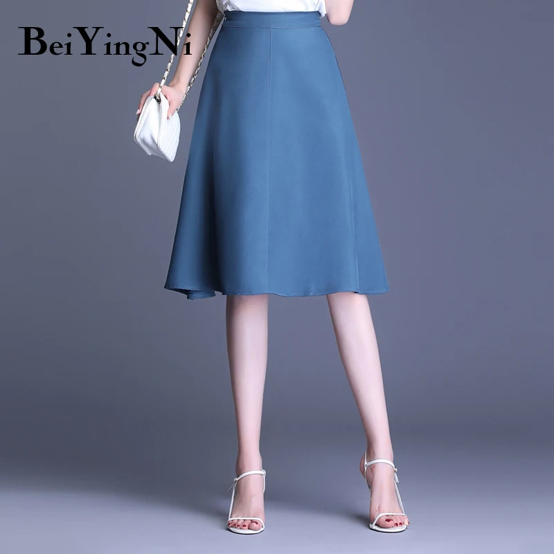 Beiyingni New Arrival High Waist Skirt Womens Solid Color Office Work Wear Fashion Lady Skirts Elegant Soft Faldas OL Saias