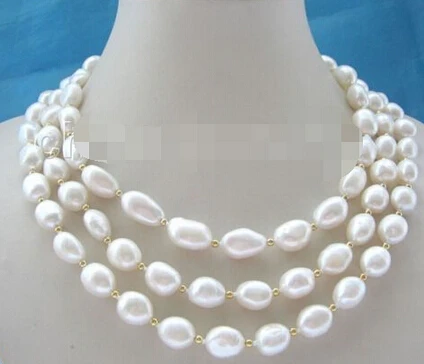 

Free shipping >>@ AAA 58" natural white baroque freshwater pearl necklace