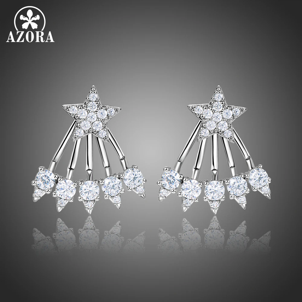 AZORA Five Claws AAA+ Clear Cubic Zirconia Pentagram Drop Earrings Rhinestone Geometric Pendientes Aro Mujer Jewelries TE0354