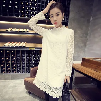 

4xl plus big size women clothing 2018 spring autumn korean vestidos cute sweet black white lace shirts female A1912