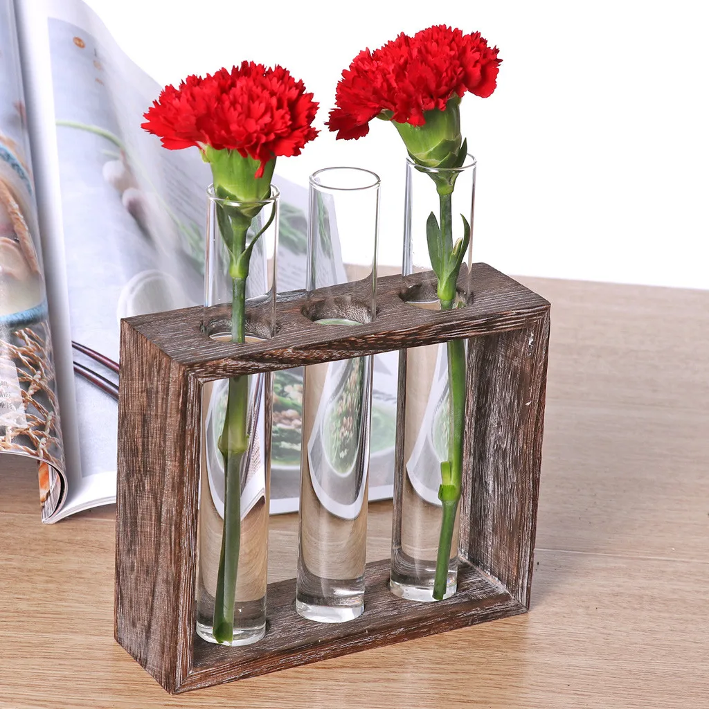 Гидропонная ваза растительная стеклянная трубка креативная гидропонная растительная прозрачная ваза деревянная рамка декор для кофейни украшение стола