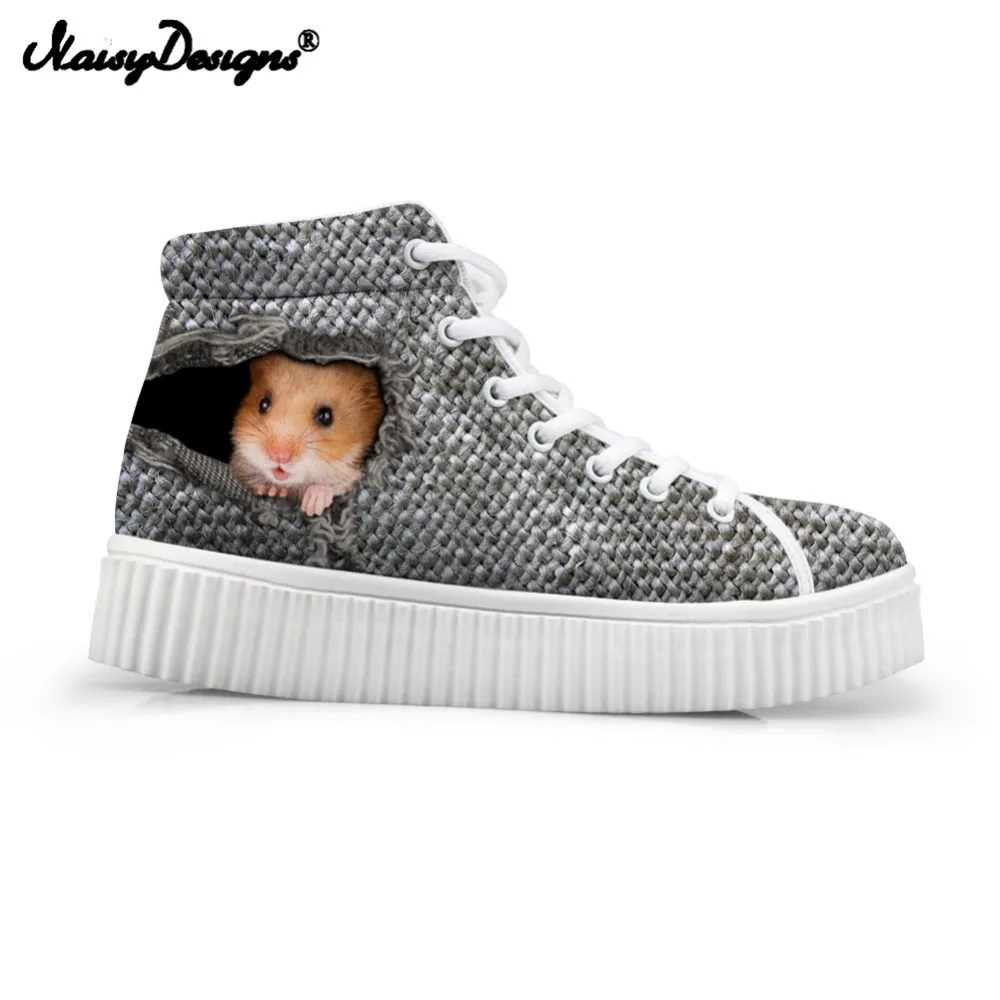 

NOISYDESIGNS Mouse Hamster Tabby Cat Pug High Top Platform Women Shoes House Pet Female Thick Sole Shoes for Girls Boots Shoes