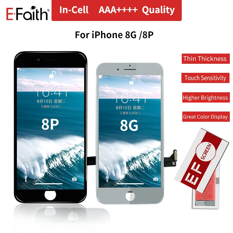 

Full View 5PCS/Lot EFaith incell display For iPhone 8 8G 8P 8 Plus lcd with Sensitive 3D Touch by DHL Shipping Black and White