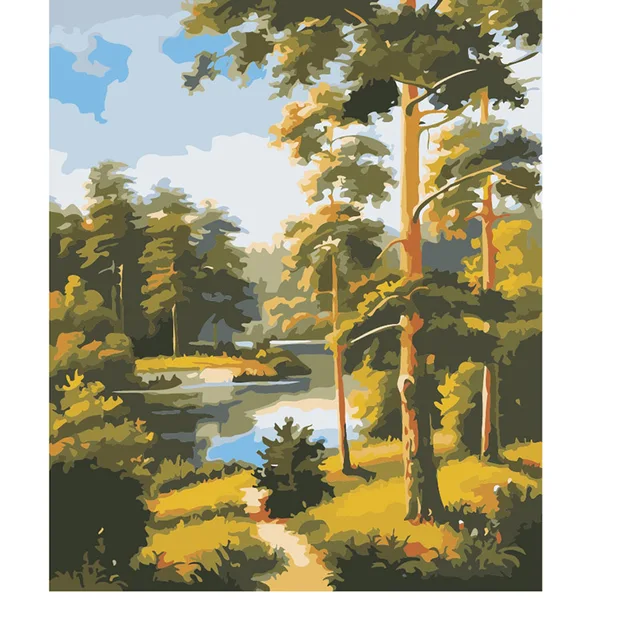 Kecantikan Rumah Lukisan Kaligrafi Pemandangan Sungai Pohon Minyak Gambar Di Atas Kanvas Mewarnai Dengan Nomor Gambar Kerajinan Dinding Seni Cat Dengan Nomor Aliexpress