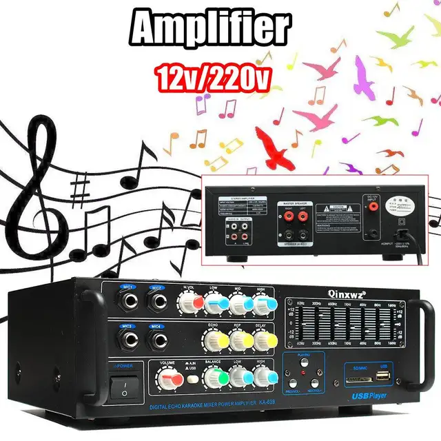 Best Offers 12V/220V  1200w 2 Channel Equalizer Home Stereo Power Amplifier USB Car Amplifier Home Theater Amplifiers Audio
