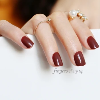 

solid color candy false nails short round head 24pcs Must-haves deep brown N329