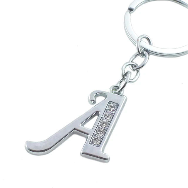 fashion new crystal initial capital letter keychain rhodium plated letter keychains