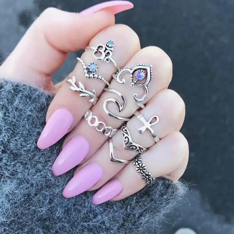 10 Pcs/set Stacked Boho Jewelry Antique Crystal Ring Set Knuckle Wedding Ring Set Steampunk Anillos Anel Rings For Women