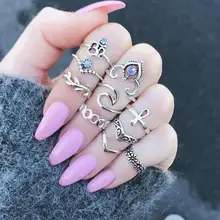 10 Pçs/set Empilhados Boho Jóias de Cristal Antigo Conjunto Anel Conjunto Anel de Casamento Anillos anel Steampunk Knuckle Anéis Para As Mulheres