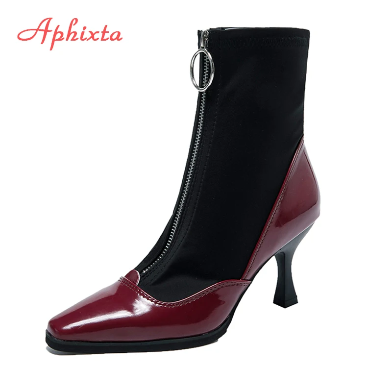 Tanie Aphixta 2019 nowe szpiczaste skarpetki z palcami buty damskie buty z przodu Zip kobiece wodoodporne skarpetki cienki obcas moda długi obcas buty