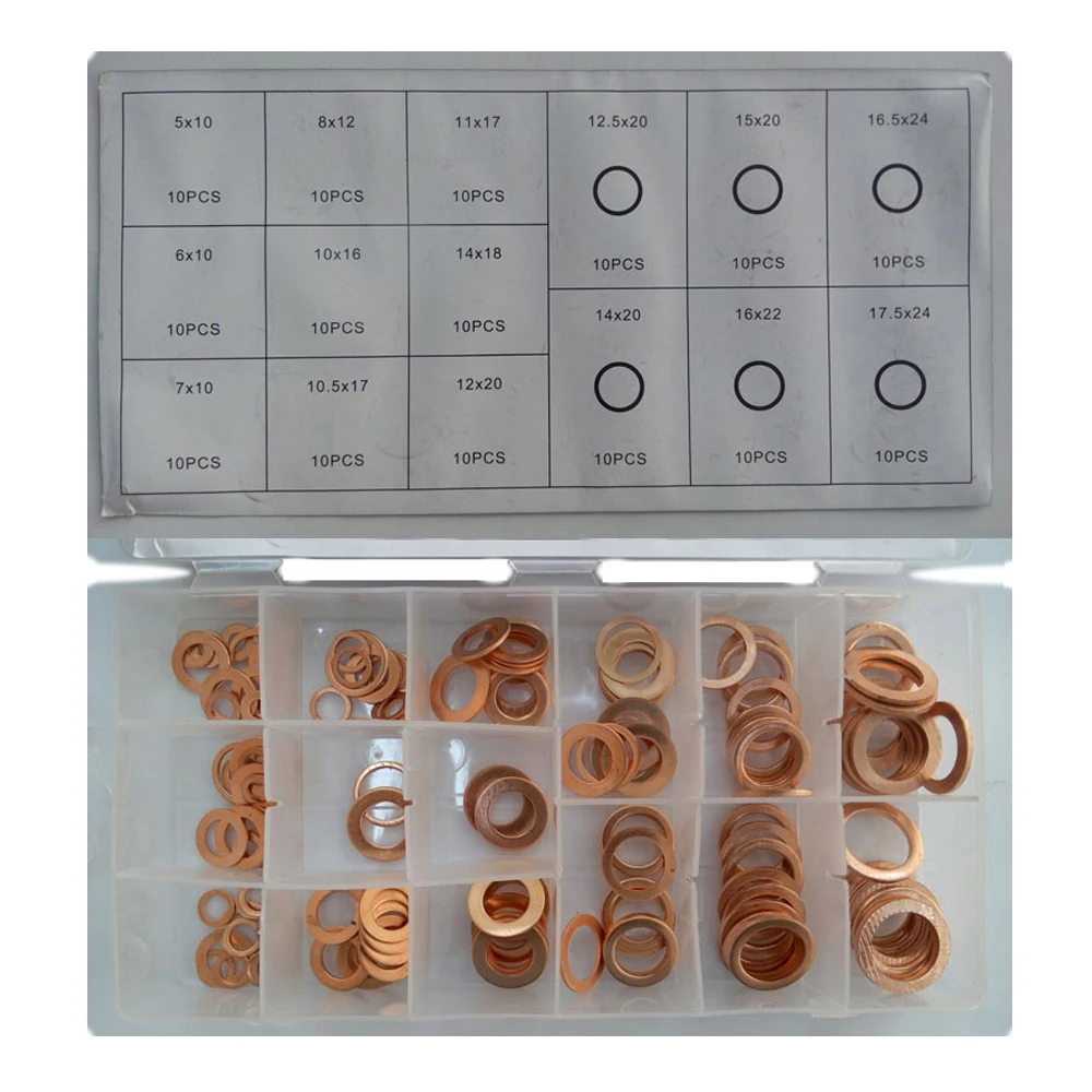 

150pcs 15 Sizes Metric Copper Flat Ring Washers Gaskets Assortment Set Kit