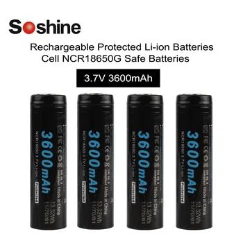 

4pcs/lot Soshine 18650 3.7v 3600mAh Li-ion Rechargeable Battery and Protected PCB for LED Flashlights Headlamps High Quality