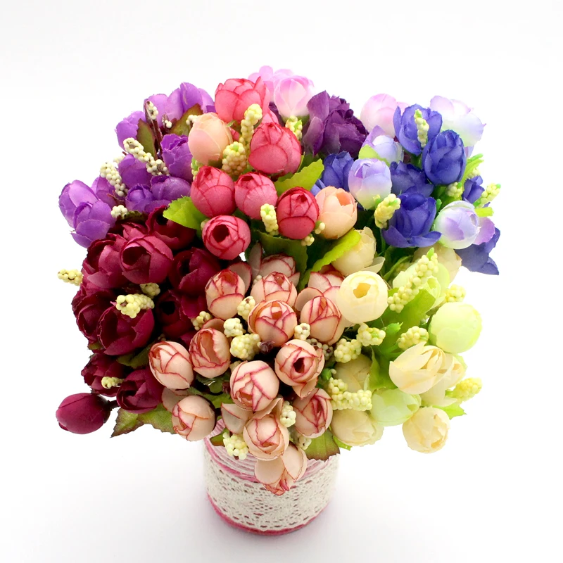

Lucia crafts 1bundle(15 heads) Colorful Silk Flowers artificial flower Mini roses Home Decor for wedding decoration A1204