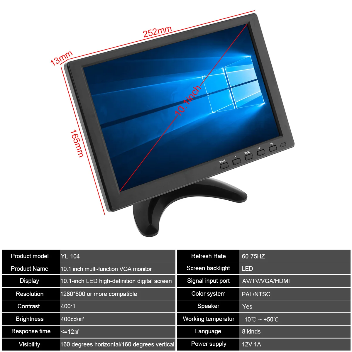 10,1 дюймов многофункциональный HD Автомобильный подголовник монитор TFT lcd HD цифровой экран Поддержка HDMI/VGA/AV/USB/tv