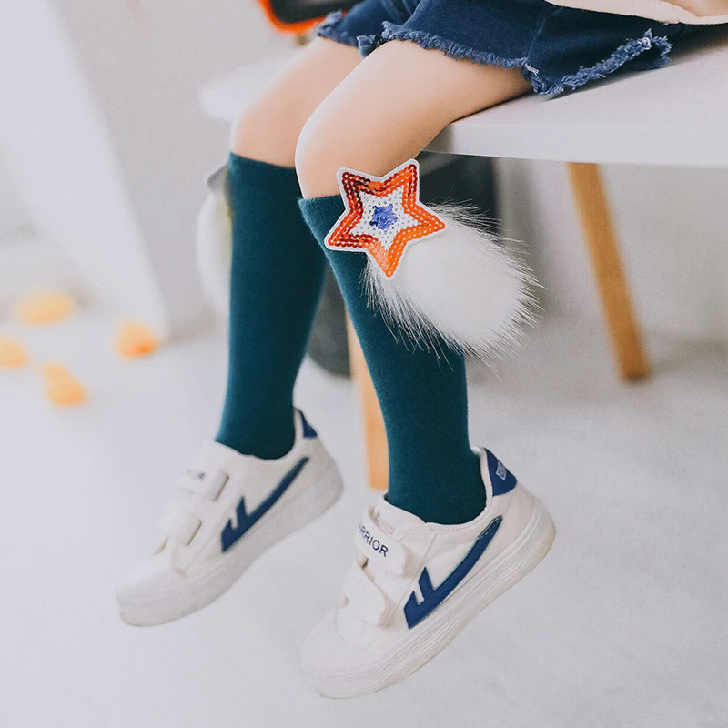

Brand New Spring Summer Baby kids Cotton Knee High Socks for children Toddle Double Needle Short Socks Girls with cute patch