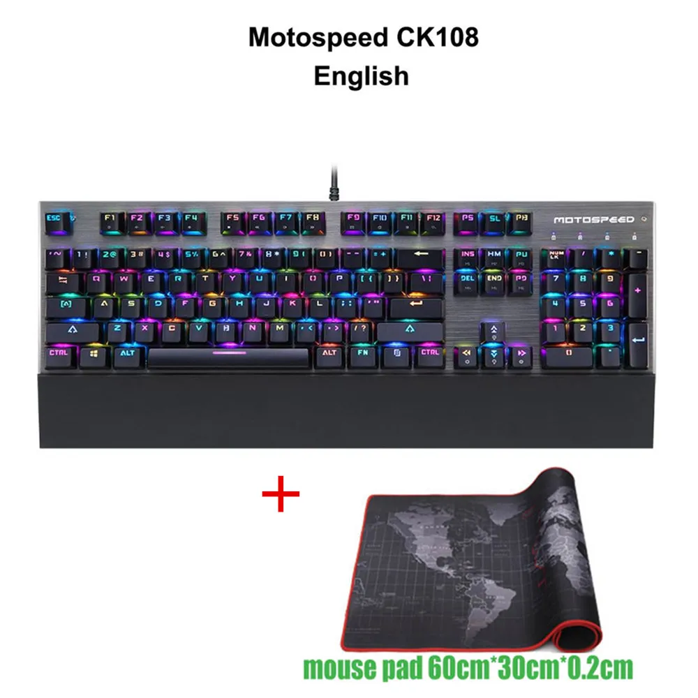 Motospeed CK108 RGB синий переключатель Механическая русская клавиатура игровая Проводная светодиодный подсветка для геймеров - Цвет: English add pad