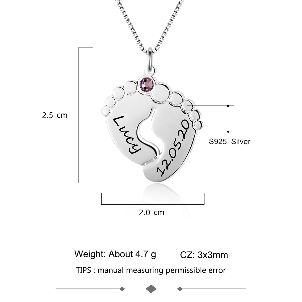 925 Sterling Silver Personalized Necklaces Classic footprint Shape Pendants DIY Names Letters Birthstone For Women Mom Gift 2018 - Image 3