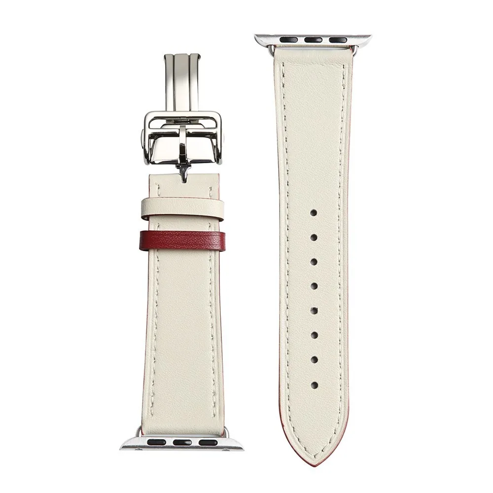 Кожаный ремешок для Apple Watch 4, 3, 2, 1, застежка-Пряжка, браслет для Iwatch 40 мм, 42 мм, 38 мм, 44 мм, ремень для одного тура - Цвет ремешка: White with red