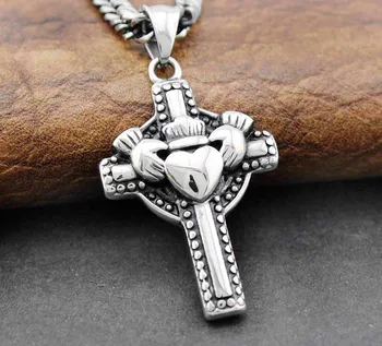 

Celtic Claddagh Friendship Loyalty Love Cross Stainless Steel Pendant Necklace