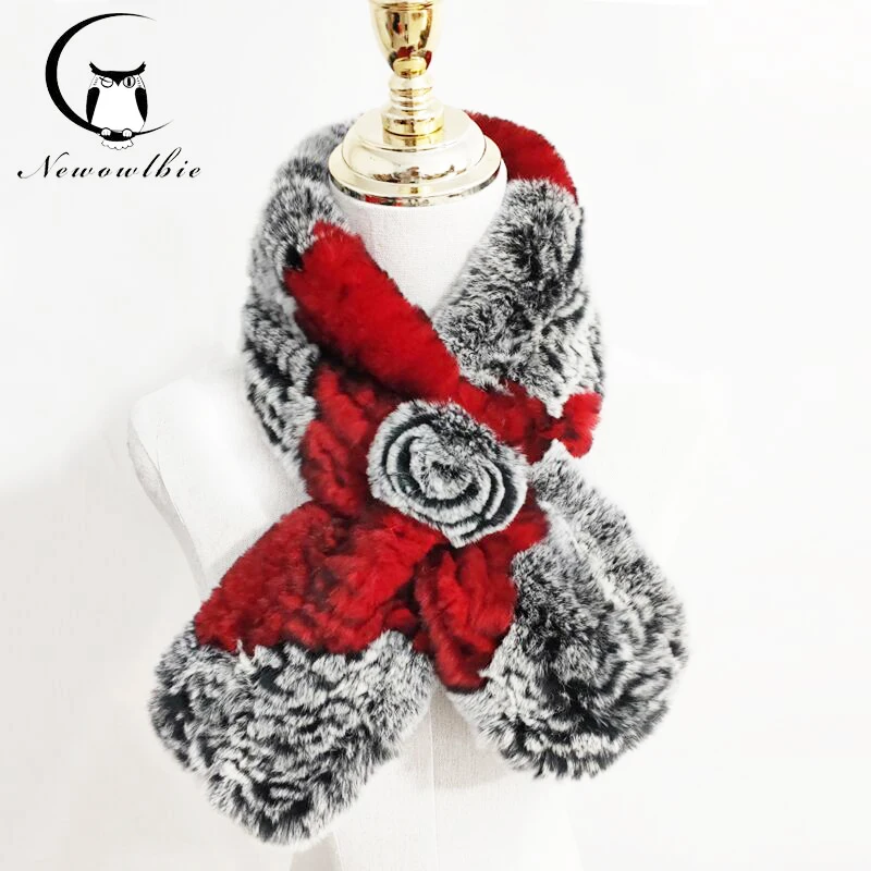 

New Style Real Natural Rex Rabbit Fur Scarf Women Knitted Real Rabbit Fur Ring Scarf Hot Real Rex Rabbit Fur Scarves Shawl