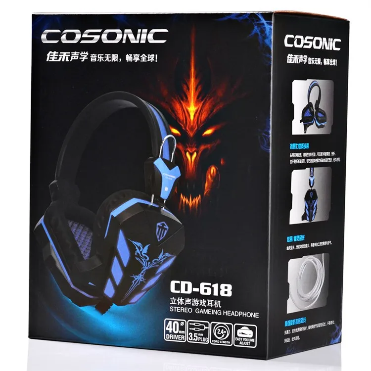 Cosonic CD-618 40mm Driver Unit Two-channel Stereo Gaming Headset Headphones with Volumn Control Mic LED Light for PC Computer (17)