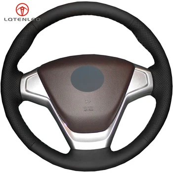 

LQTENLEO Black Artificial Leather DIY Hand-stitched Car Steering Wheel Cover For Luxgen Sedan S5 Turbo 2012-2018 U6 2014-2017
