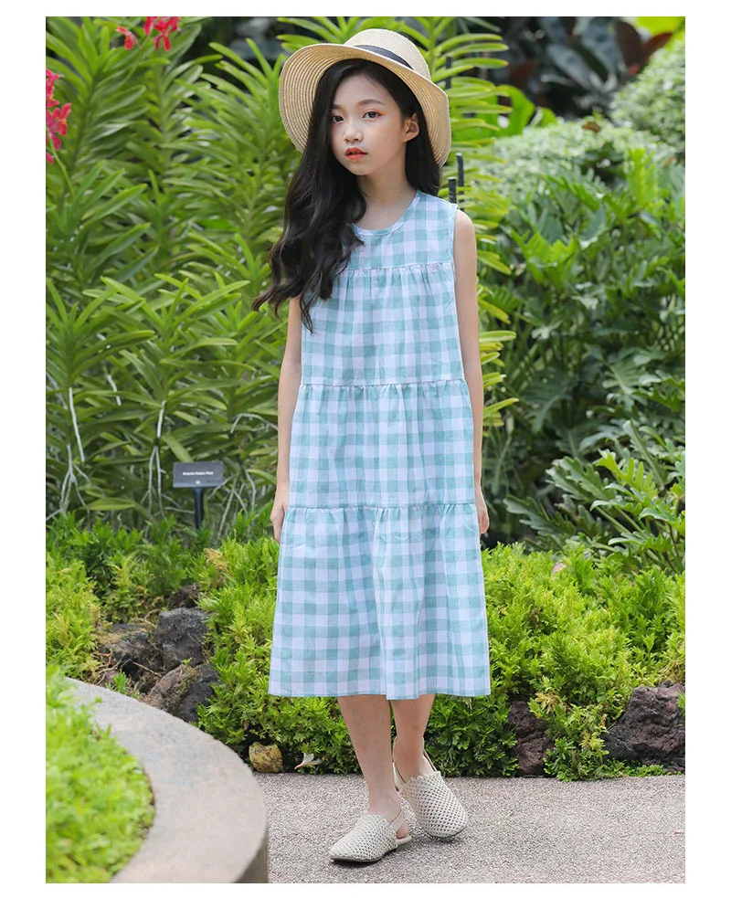 2019 Summer Cotton Plaid Dress Baby Big Girls Sleeveless Knee Length Dresses For Kids Sundress Clothing Toddler Girl Dress Baby (12).jpg
