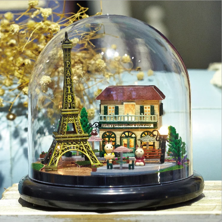 Miniature Doll House Romantic Garden LED Glass Wood Model Kits Dollhouse DIY