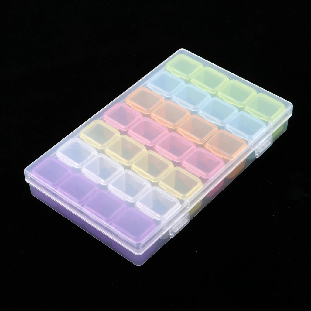 Rainbow Color Plastic Jewelry Box Organizer Container Nail Art Rhinestones Beads Storage Case with Removable Dividers 28 Grids