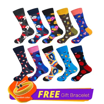 

LIONZONE 10Pairs/Lot Nation Style Novelty Geometric Stripes Funny Socks Cotton Comfortable Ethnic Male Happy Socks + Free Gift