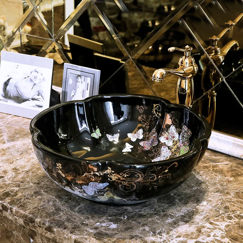 Chinese Europe Vintage Style Art Wash Basin Ceramic Counter Top Wash