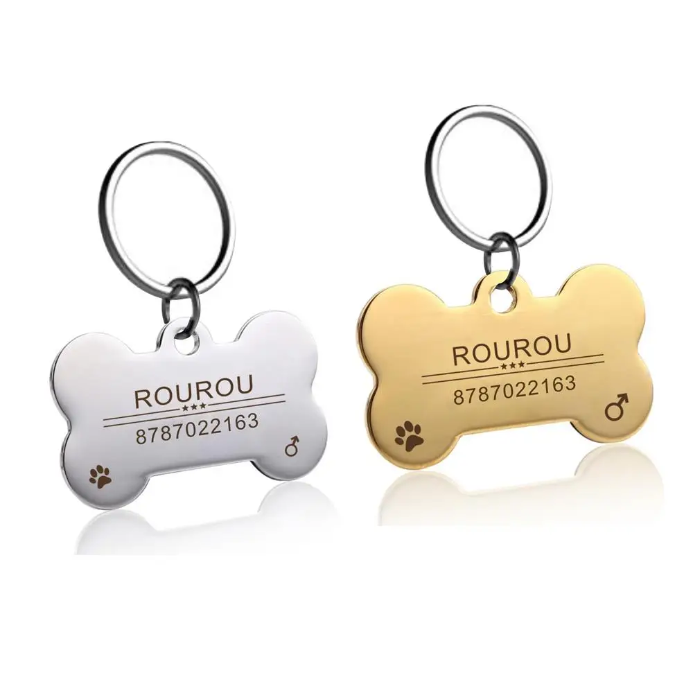 Pet ID Tags Dog Collar Tags Pet ID Medal Pendant Pet ID Tag Stainless Steel Dog Cat Name Tags Collar Accessories Pendant Customized