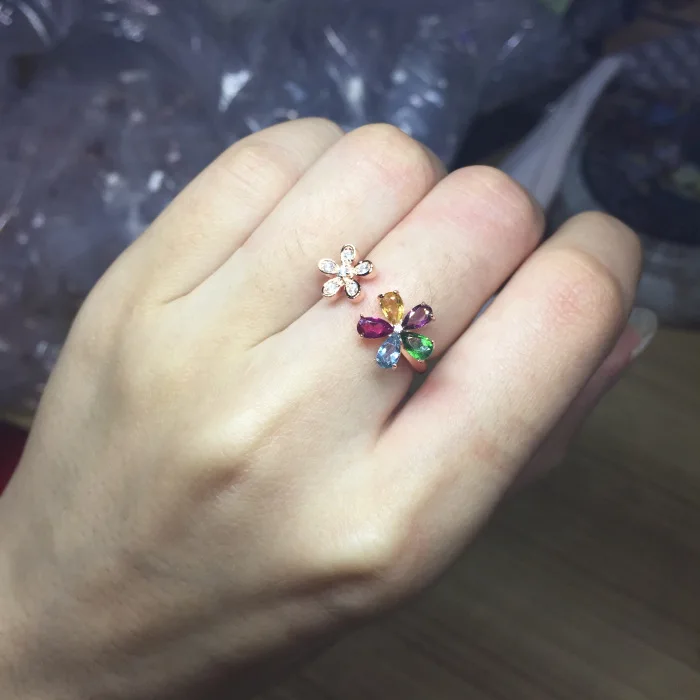 [MeiBaPJ натуральный драгоценный камень Турмалин Мода красочный камень цветок кольцо для женщин Настоящее серебро 925 проба изящное ювелирное изделие "Шарм"