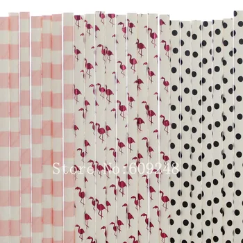 

150pcs Party Paper Straws Mix,Black Dot,Pink Sailor Stripe,Hot Pink Foil Flamingo,16 Birthday Wedding Girls Baby Shower Bulk