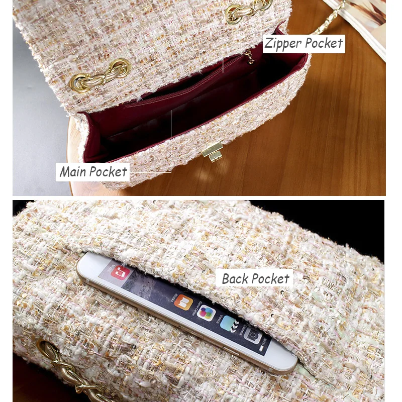 MTENLE Lattice Wool Women Crossbody Bag Luxury Handbags Designer Brand Ladies Bags Retro Shoulder Messenger Bags Female Chain F