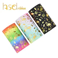 HSDRibbon 3 дюймов 75 мм Золотая фольга на заказ печатная Фламинго grosgrain лента