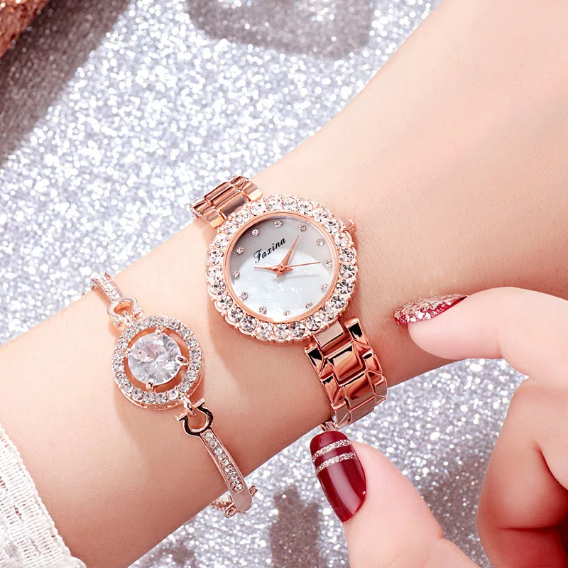 

Network explosion diamond Women's Watch rhinestone bracelet Hao stone fashion table two pieces set watch