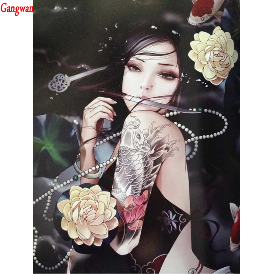 Diamond Embroidery beauty painting Full square round drill 3D DIY Diamond Painting Japanese woman Picture Cross Stitch mosaic decoration