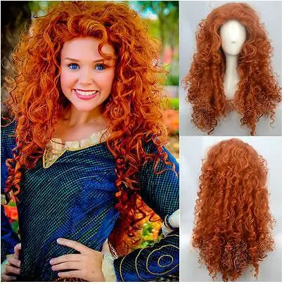 

Fashion Brave Merida Costume Wig Curly Wavy Orange Hair Cosplay Party Long Wig