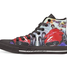 FANGIO; Винтажная обувь из парусины с высоким берцем и автогоночным принтом; повседневные кроссовки унисекс на плоской подошве; Прямая