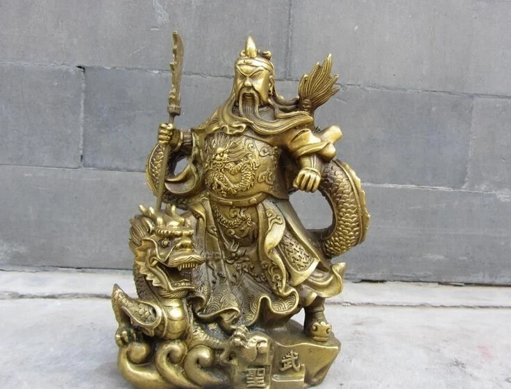 Китайская народная латунь Медь стенд Дракон Гуань Гун Юй Wu Sheng воин статуя | Дом и
