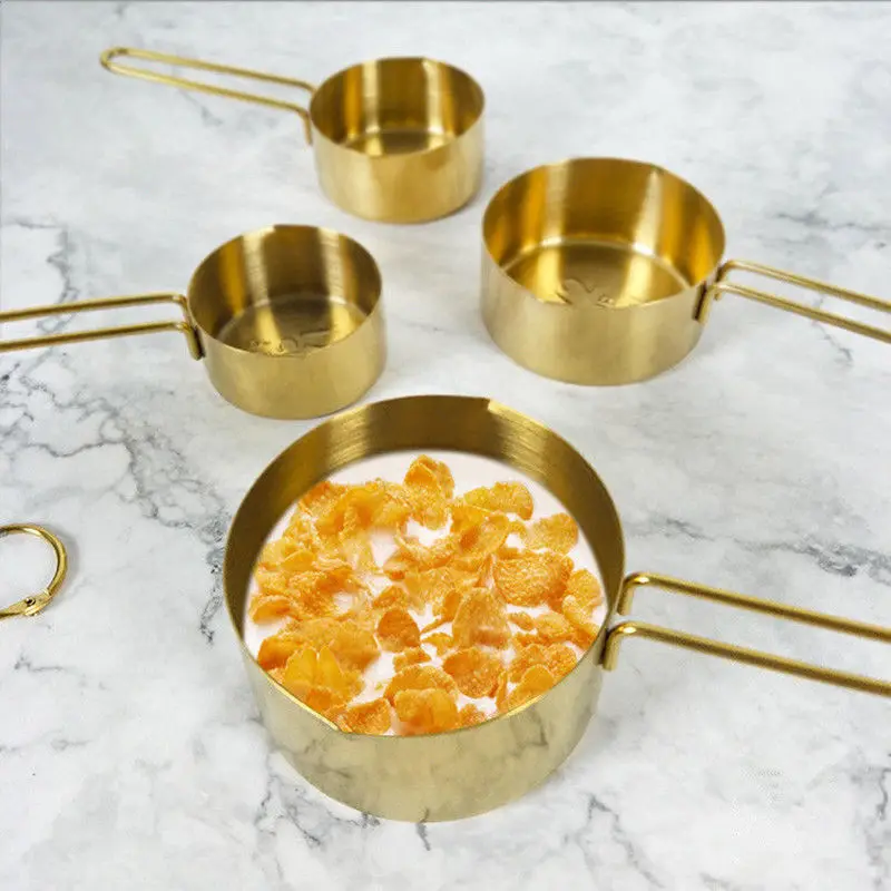 4Pcs/SET  Luxury Stainless Steel Measuring Cups Copper Plated Kitchen Measuring Tools