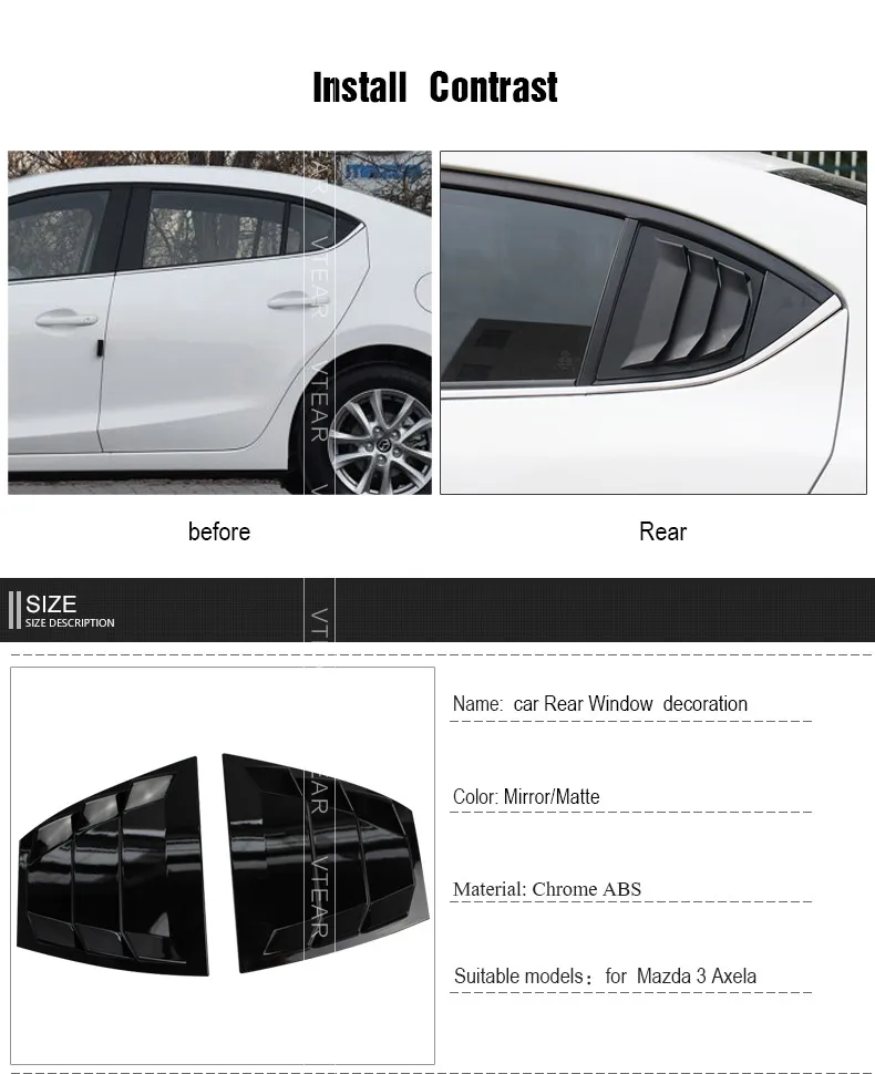 Vtear для Mazda 3 Axela хэтчбек седан задние боковые подъемные оконные жалюзи, треугольные оконные наружные декоративные покрытия