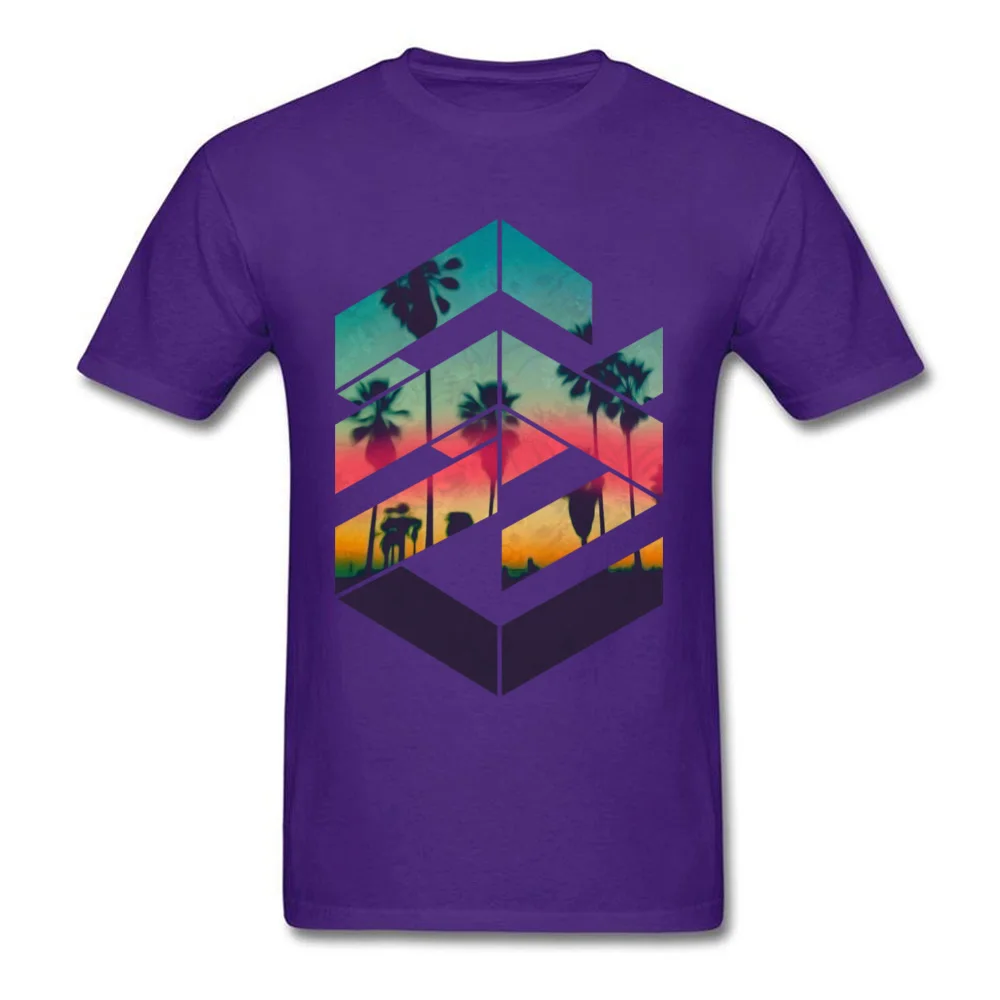 Design T-shirts Brand Round Collar Geometric Sunset beach Cotton Male Tops & Tees Casual Short Sleeve Tee-Shirt Geometric Sunset beach purple