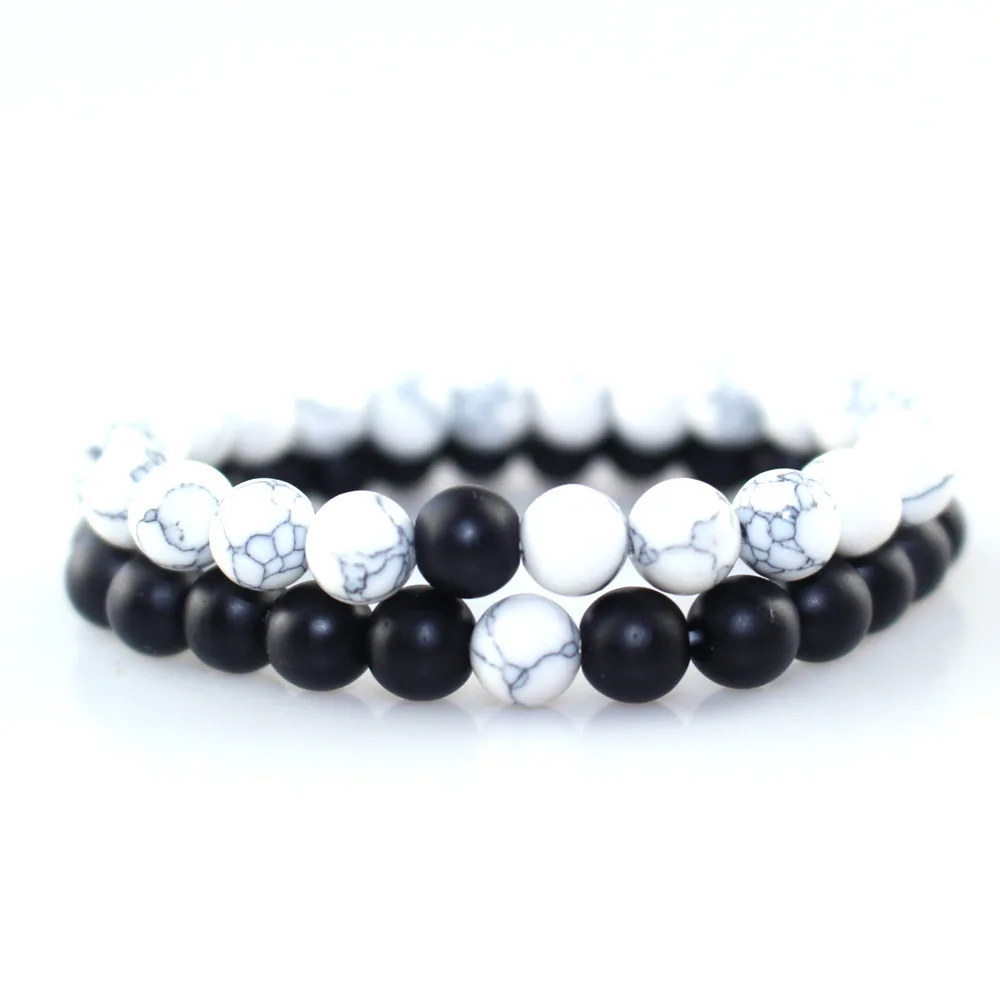 

Trendy Black White Stone Beads Distance Bracelet Tourmaline Lava Yoga Strand Wristband for Women Men Couple Bangles Jewelry