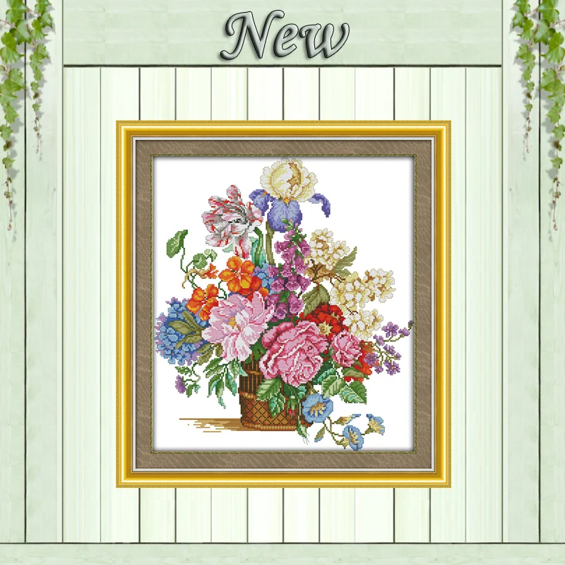 

Beautiful flower basket rose painting counted print on canvas DMC 11CT 14CT Chinese Cross Stitch kits embroidery needlework Sets
