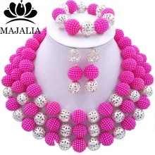 Модные нигерийские Свадебные африканские бусы комплект ювелирных изделий фуксия розовые бусы ожерелье браслет серьги комплект ювелирных изделий C1174