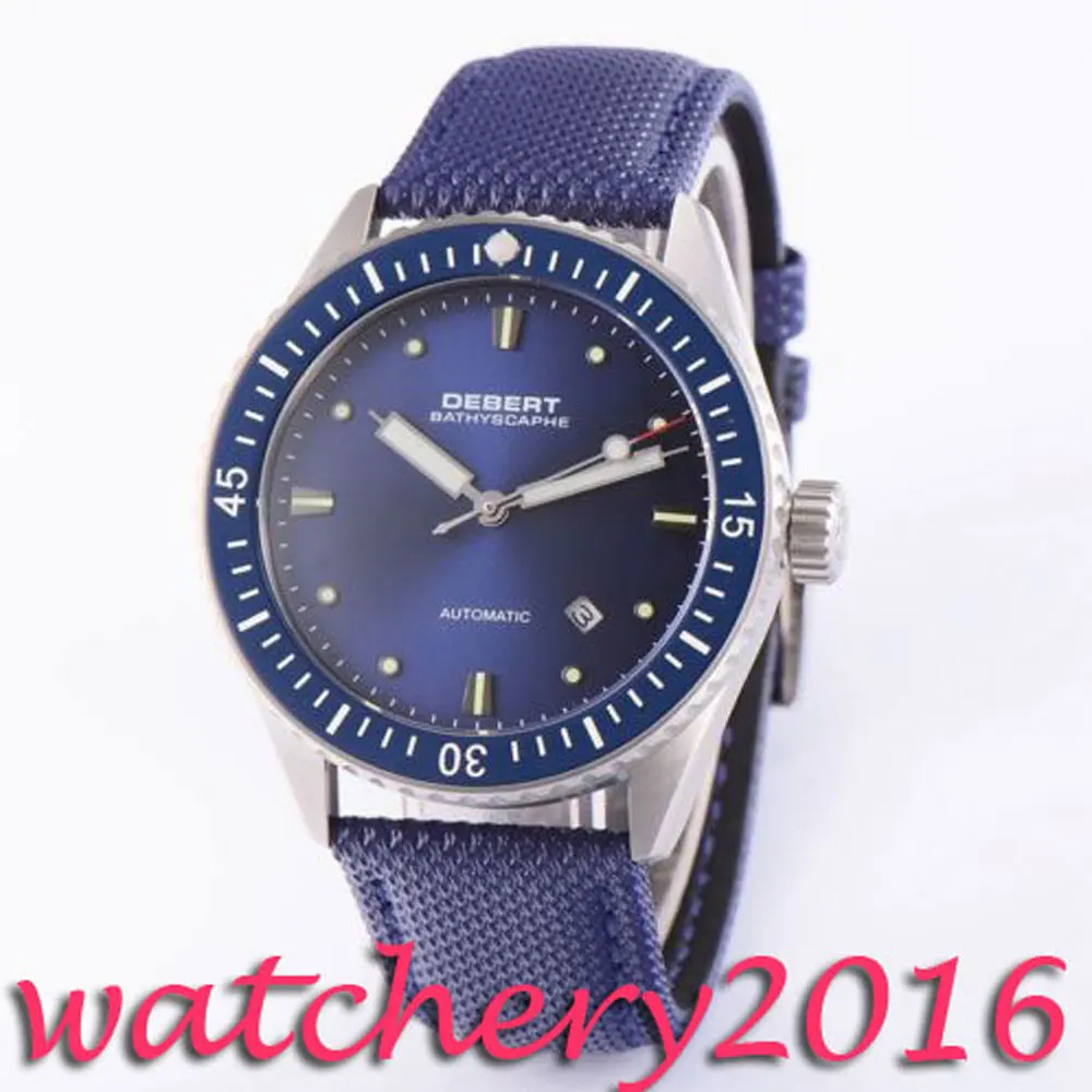 Luxury 43mm Debert blue dial luminous marks 21 jewels miyota 821A Automatic movement men s font
